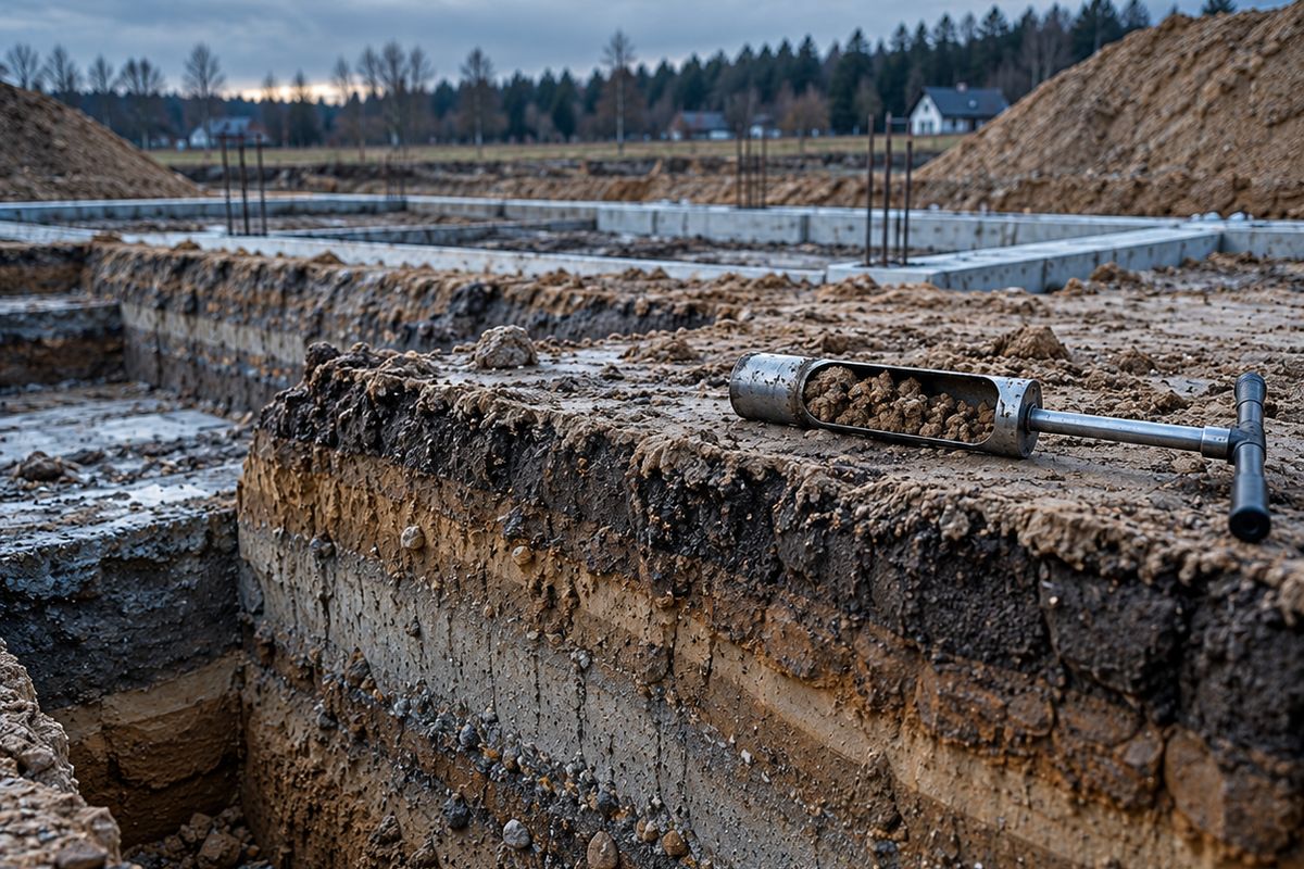 Zdjęcie poglądowe: wykop fundamentowy z widocznymi warstwami gruntu